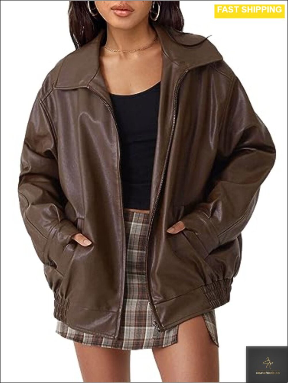 Oversized Faux Leather Moto Jacket Fall Winter Zip Up Boyfriend Fit